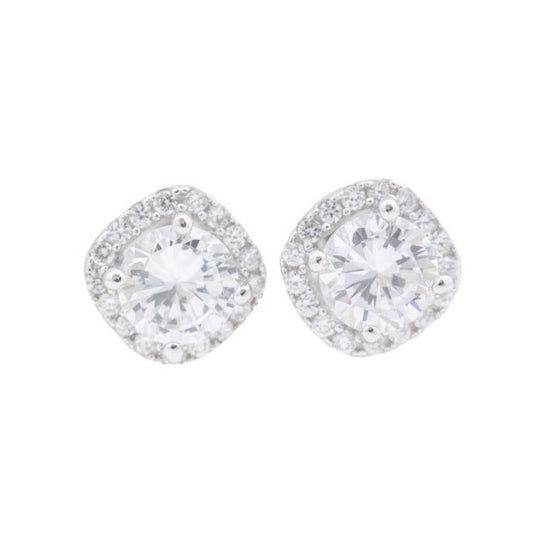 Sterling Silver Round cut Cushion Halo Stud Earrings