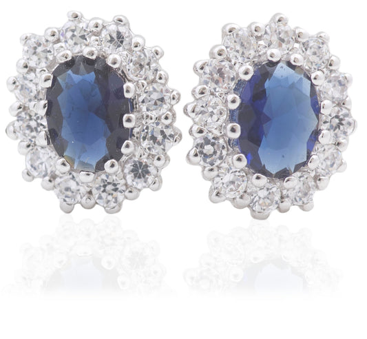 Sterling Silver Blue Oval and Cluster Earrings