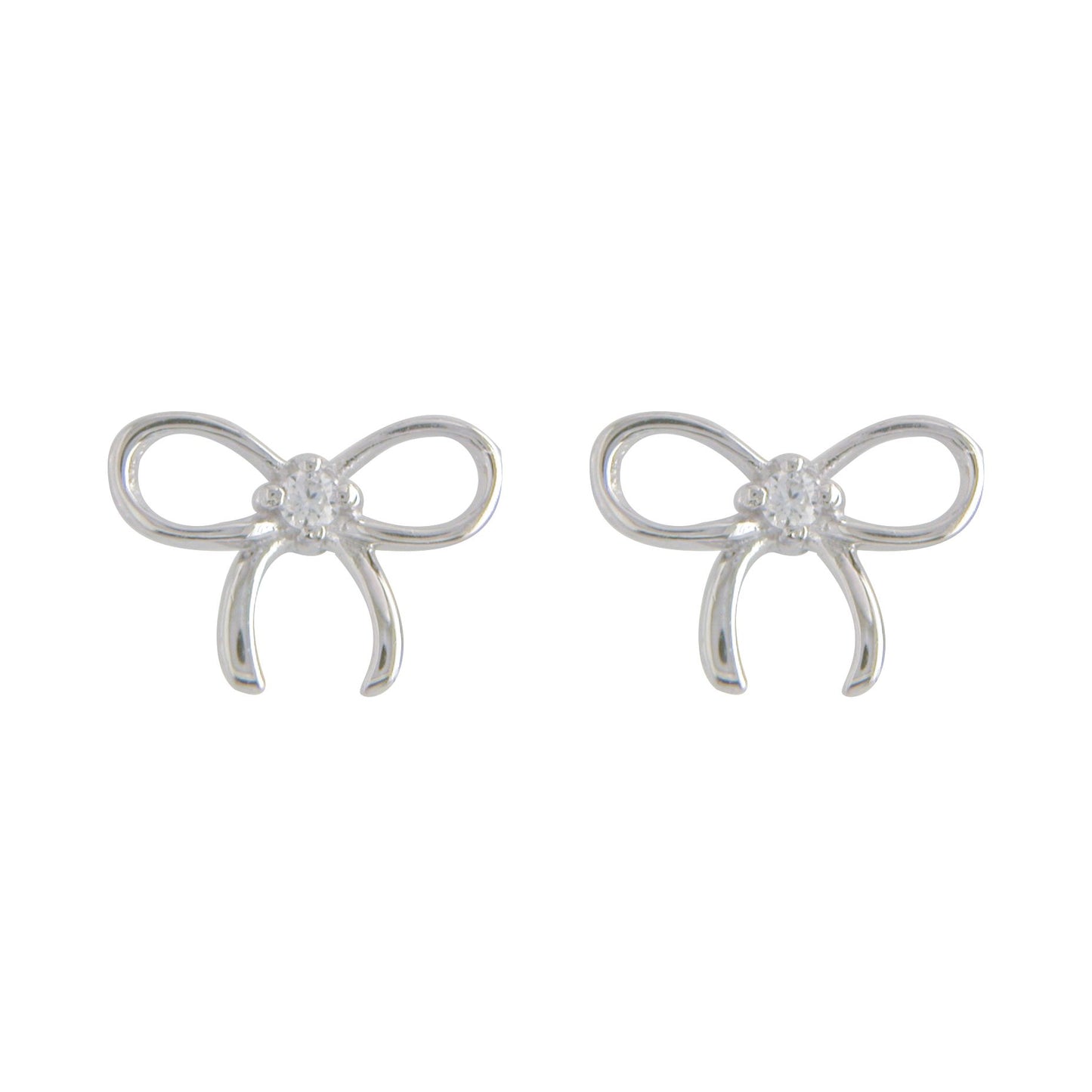 Sterling Silver Cute Small Open CZ Bow Stud Earrings