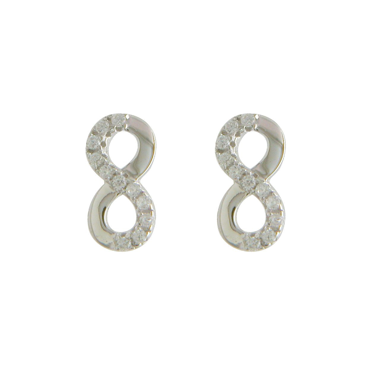 Sterling Silver Infinity Half CZ Set Stud Earrings