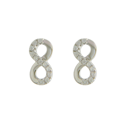 Sterling Silver Infinity Half CZ Set Stud Earrings