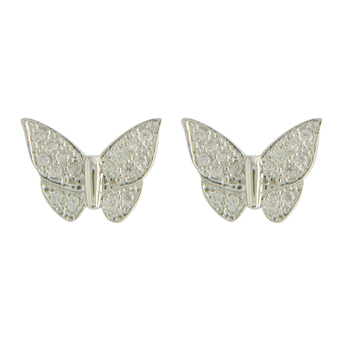 Sterling Silver Pavé CZ Butterfly Stud Earrings