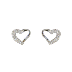 Sterling Silver Open Heart & Set CZ Stud Earrings