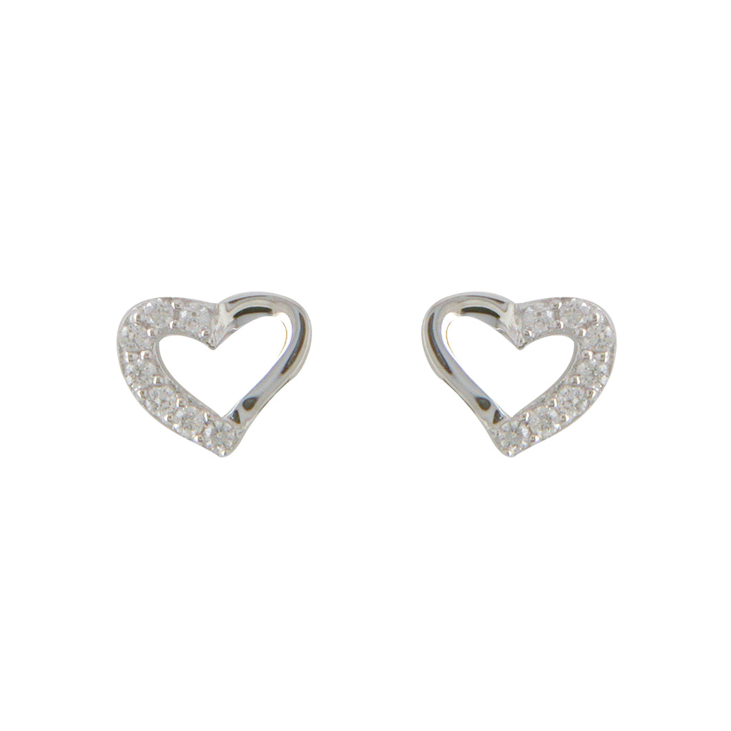 Sterling Silver Open Heart & Set CZ Stud Earrings