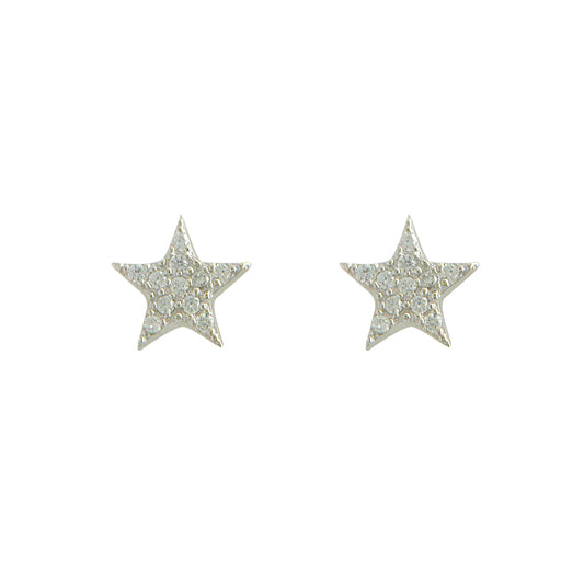 Sterling Silver Star CZ Set Stud Earrings