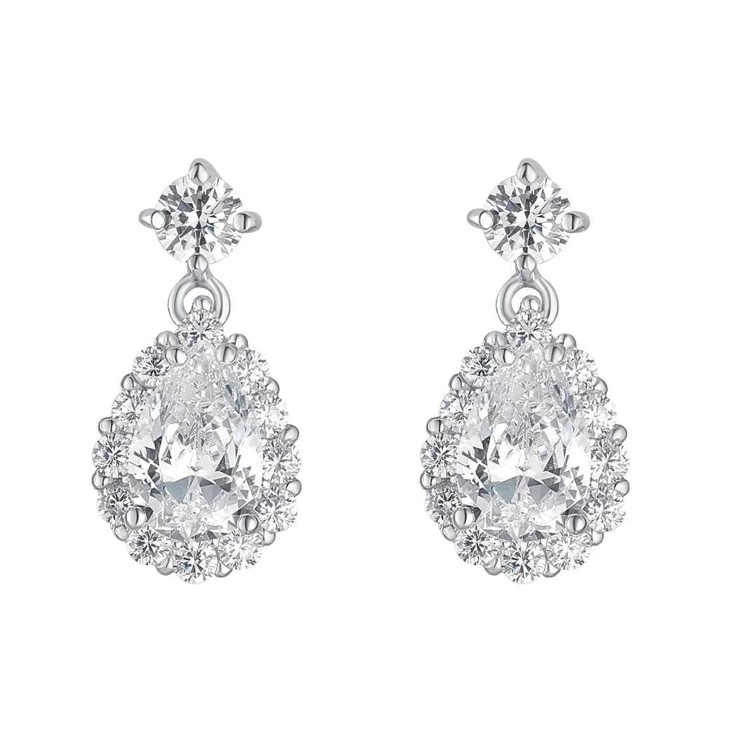 Sterling Silver Brilliant Round, Pear & Cluster CZ Drop Stud Earrings Media 1 of 1
