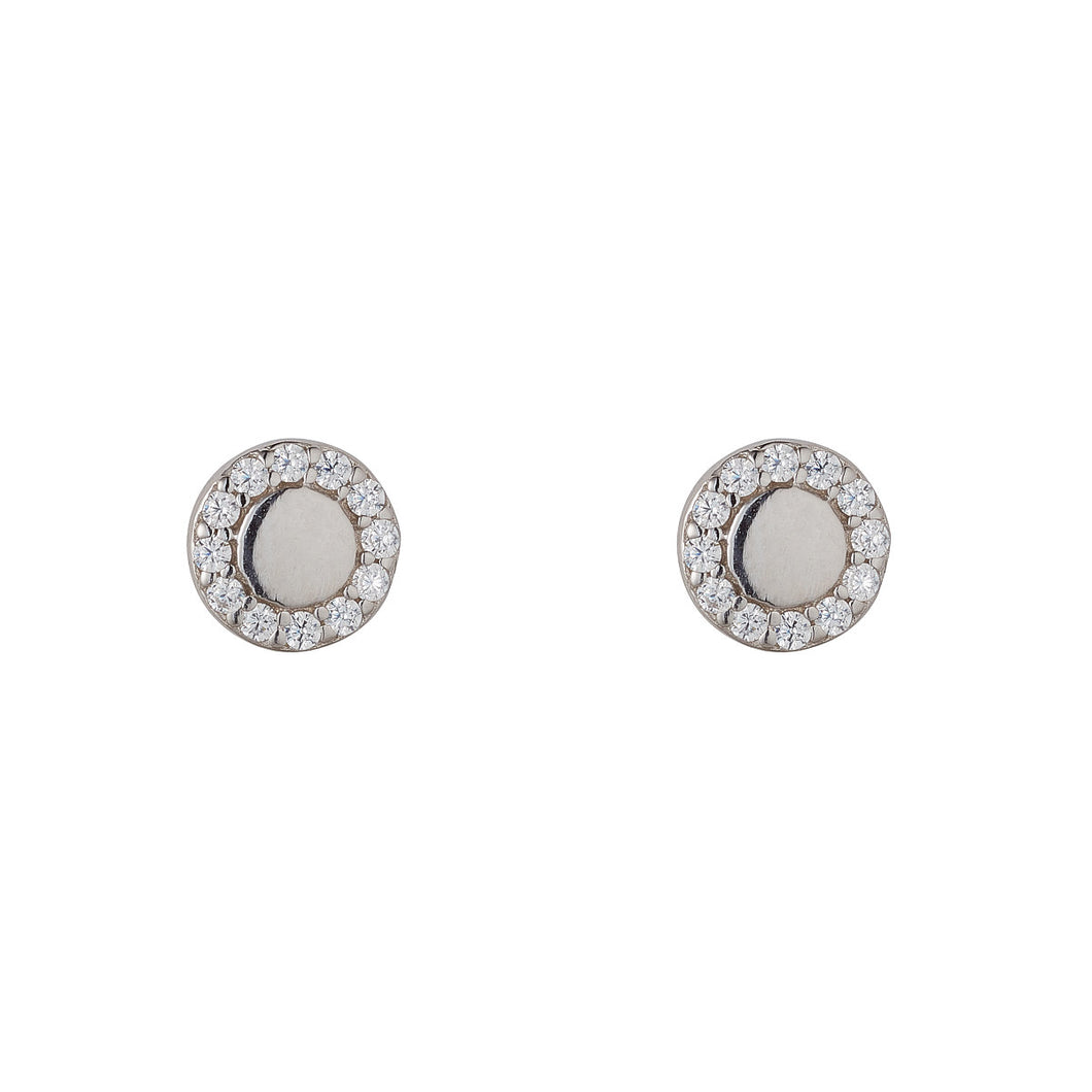 Sterling Silver Halo & Buttoned Stud Earrings