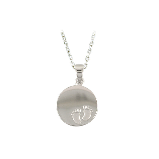 Sterling Silver Baby Feet Engravable Disc Necklace