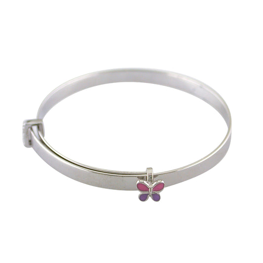 Sterling Silver Pink & Purple Butterfly Baby Bangle