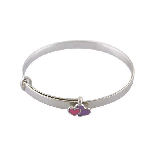 Sterling Silver Pink & Purple Heart Baby Bangle