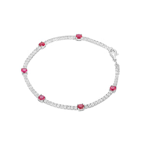 Sterling Silver Red & White CZ Tennis Bracelet