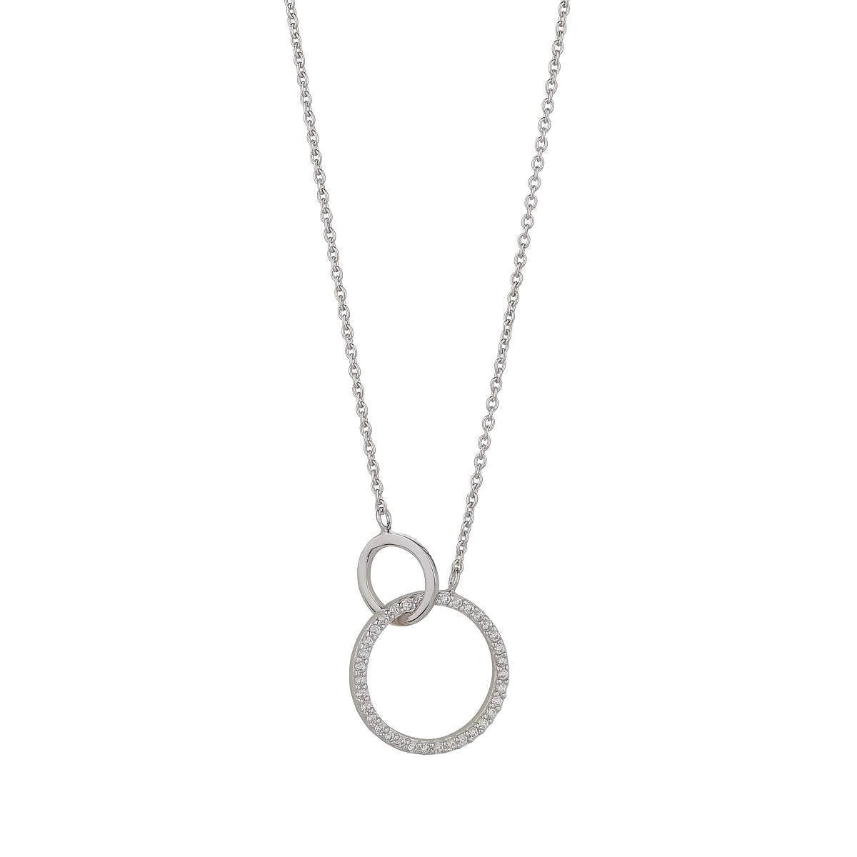 Sterling Silver CZ & Plain Linked Rings Necklace