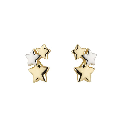 9ct Yellow & White Gold Clustered Star Earrings