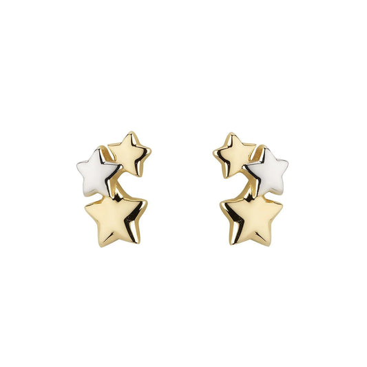 9ct Yellow & White Gold Clustered Star Earrings