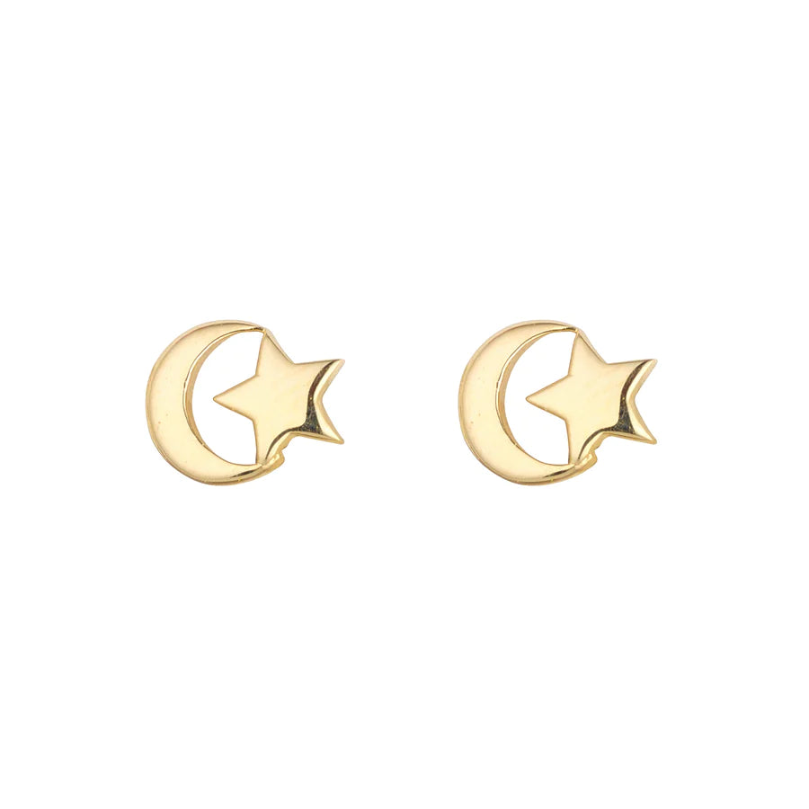 9ct Yellow Gold Moon & Star Stud Earrings