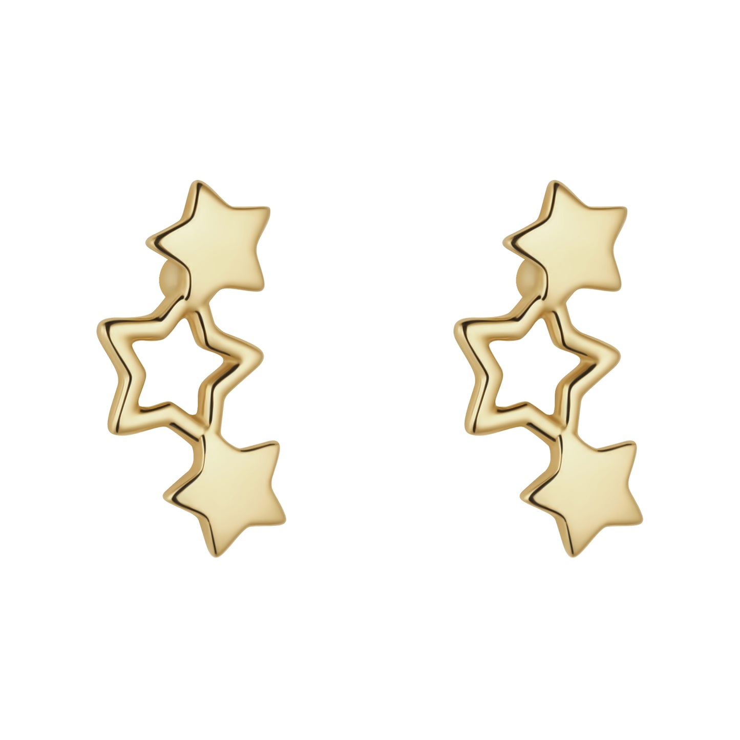 9ct Yellow Gold Clustered Open Star Climbing Earrings