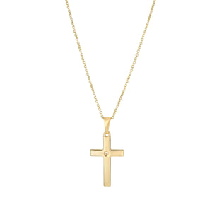 9ct Yellow Gold Cross & CZ Pendant Necklace