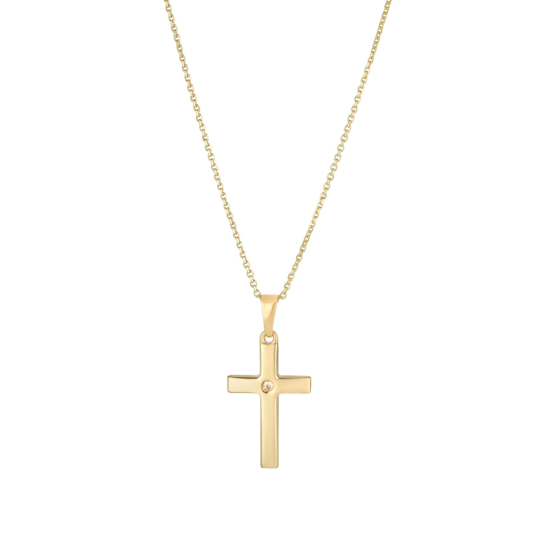 9ct Yellow Gold Cross & CZ Pendant Necklace