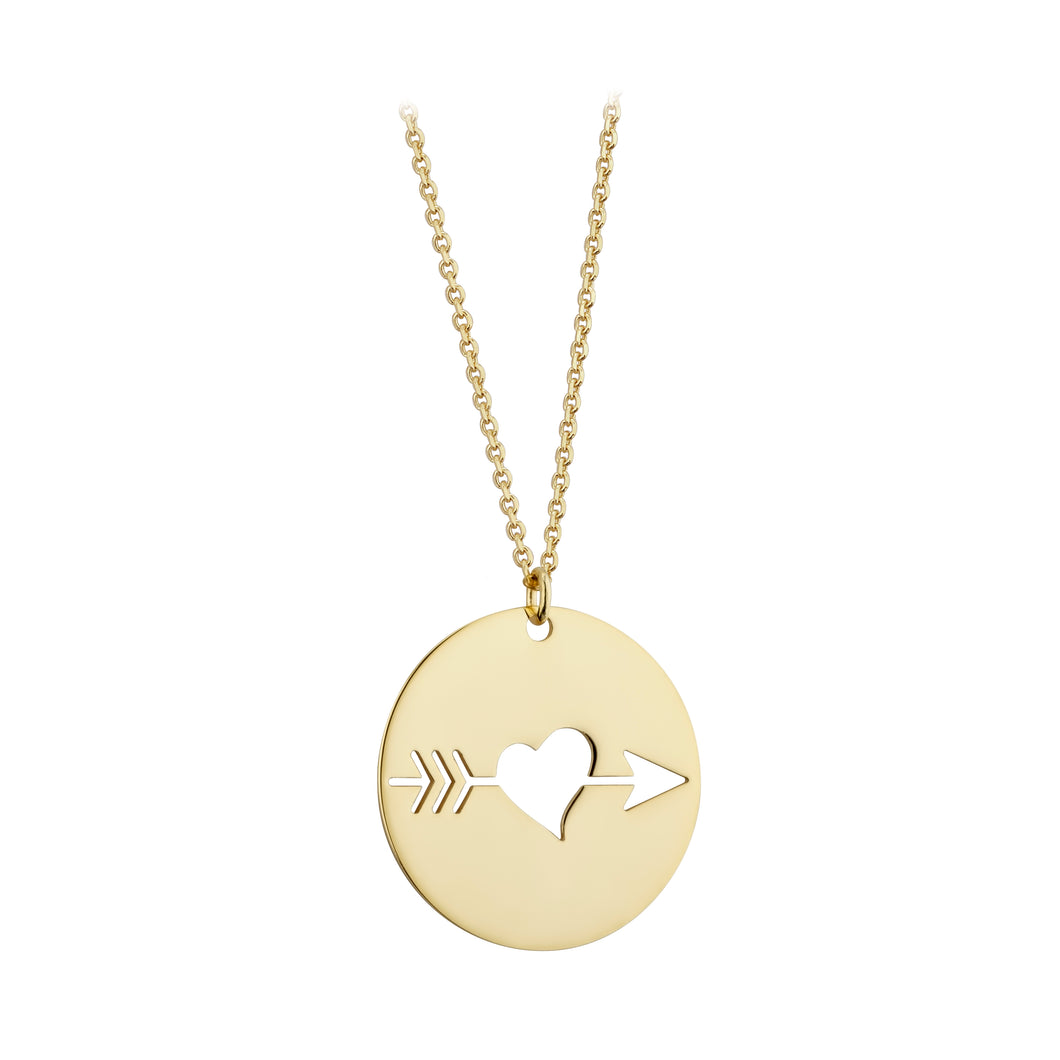 9ct Yellow Gold Heart and Arrow Disc Pendant
