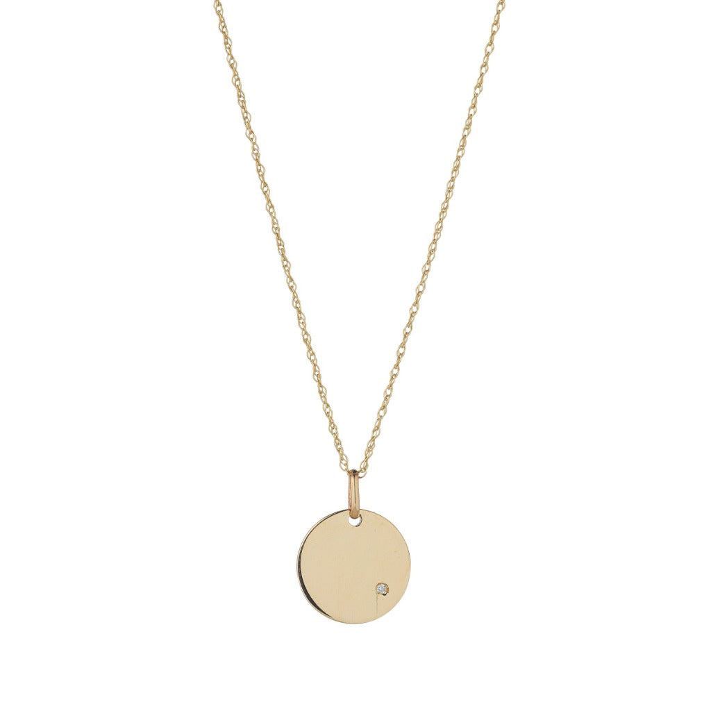 9ct Yellow Gold 12mm Disc & Small Diamond Necklace