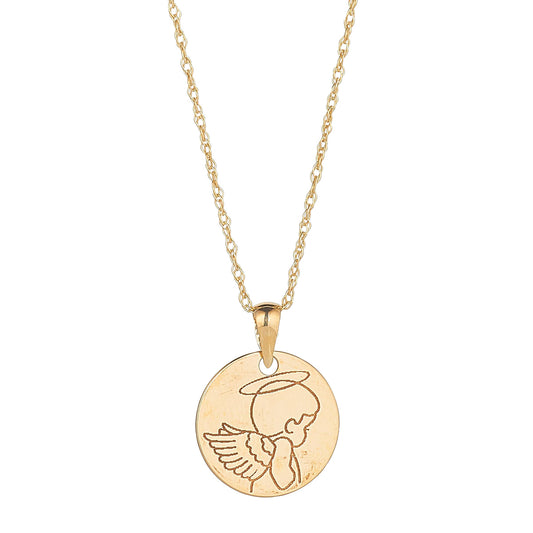 9ct Yellow Gold Angel Disc Pendant Necklace