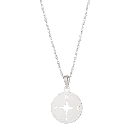 9ct White Gold Compass Pendant Necklace