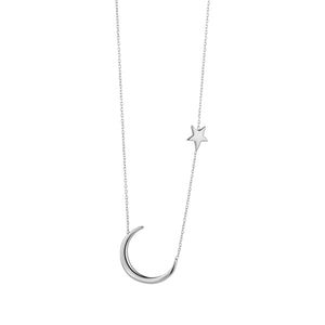 9ct White Gold Moon & Star Necklace
