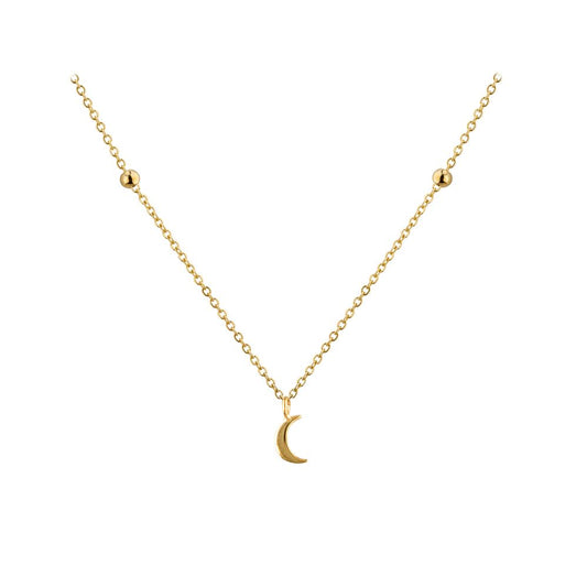 9ct Yellow Gold Crescent Moon & Bead Necklace