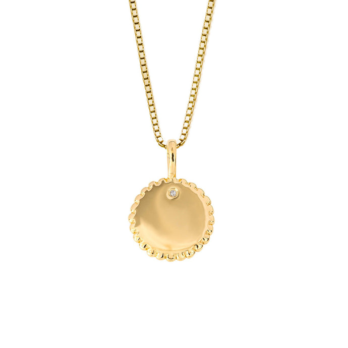 Yellow Gold Plated Cute Children's Diamond Disc Necklace