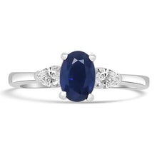 Load image into Gallery viewer, Platinum Oval Sapphire &amp; Pear Diamond Three Stone Ring