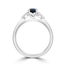 Load image into Gallery viewer, Platinum Oval Sapphire &amp; Pear Diamond Three Stone Ring