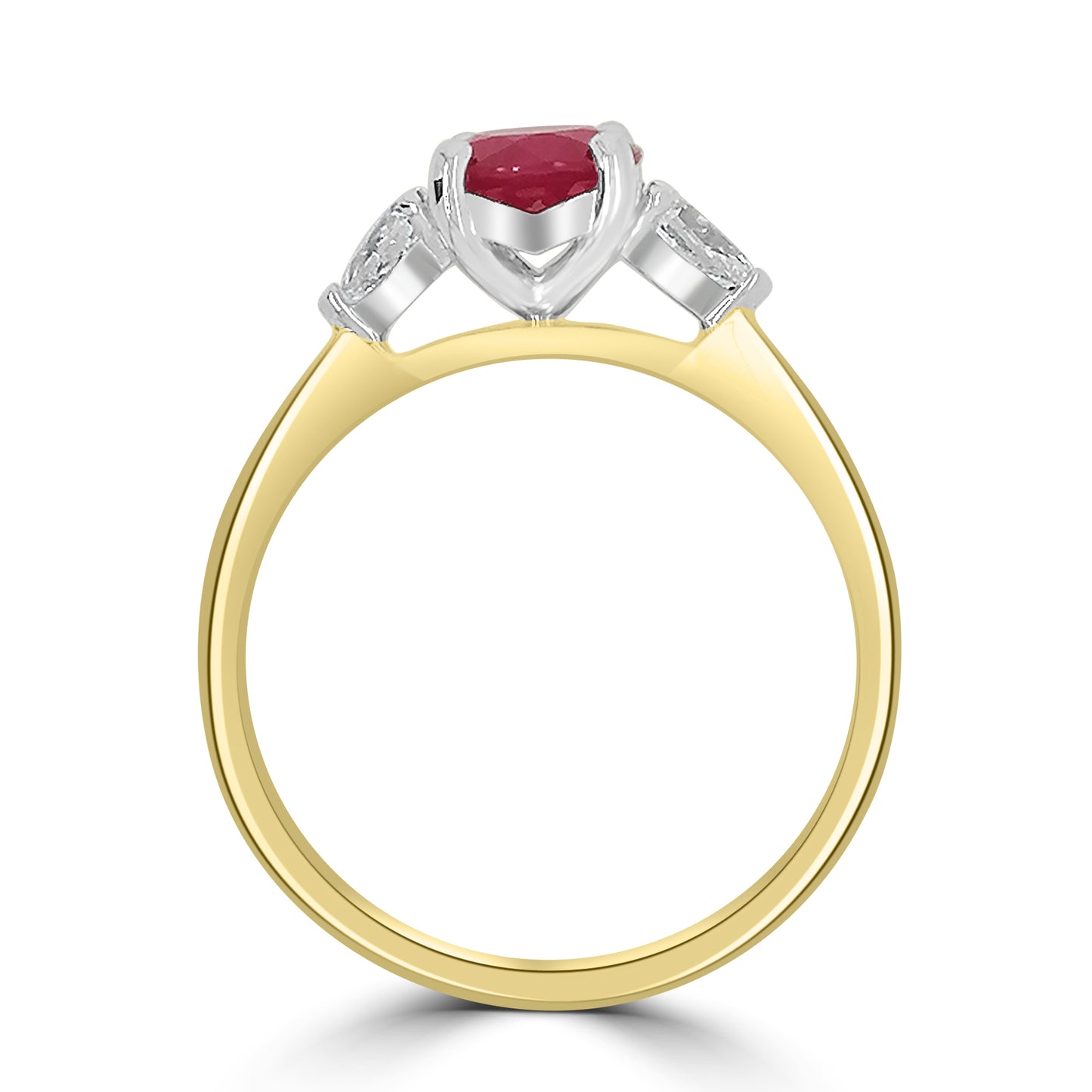 18ct Yellow Gold Round Ruby Diamond Pear Sides