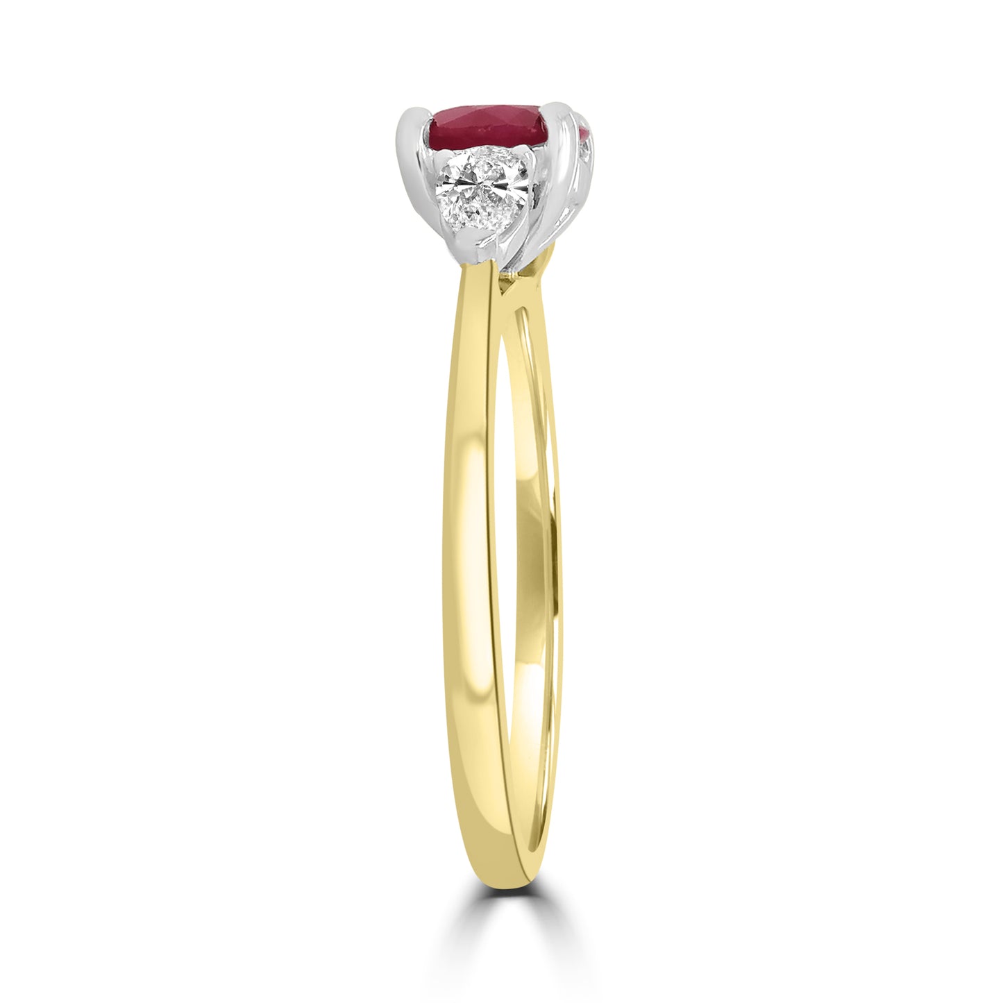 18ct Yellow Gold Round Ruby Diamond Pear Sides