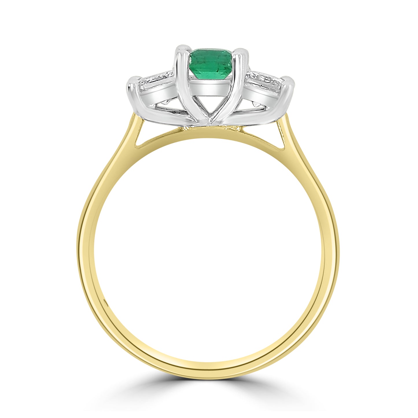 18ct Yellow Gold Emerald & Diamond Three Stone Ring