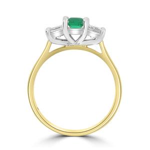 18ct Yellow Gold Emerald & Diamond Three Stone Ring