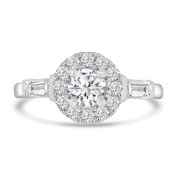 Platinum Diamond Ring Halo with Tapers 0.75ct