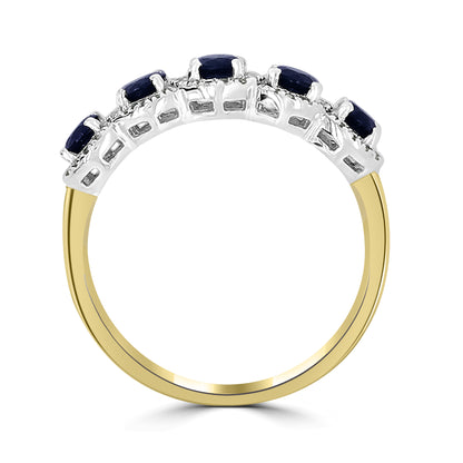 18ct Yellow Gold 0.89ct sapphire Diamond Five Stone Cluster Ring