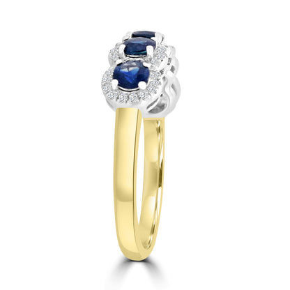 18ct Yellow Gold 0.89ct sapphire Diamond Five Stone Cluster Ring