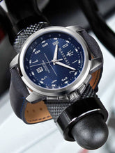 Load image into Gallery viewer, Maserati 44mm Successo Leather Strapped Blue Dial Watch lifestyle view