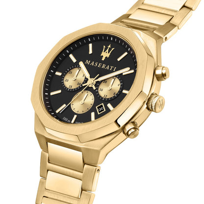Maserati 45mm Stile Chronograph Gold Toned Steel Link Watch side view