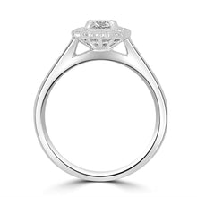 Load image into Gallery viewer, Platinum Round Brilliant Bead Cushion Halo 0.63ct Side View