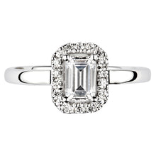Load image into Gallery viewer, Platinum Emerald Halo Plain Band Ring 0.59ct