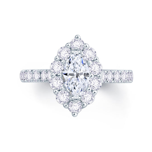 Platinum Marquise, Halo & Shoulder Set Diamond Ring, 1.16ct