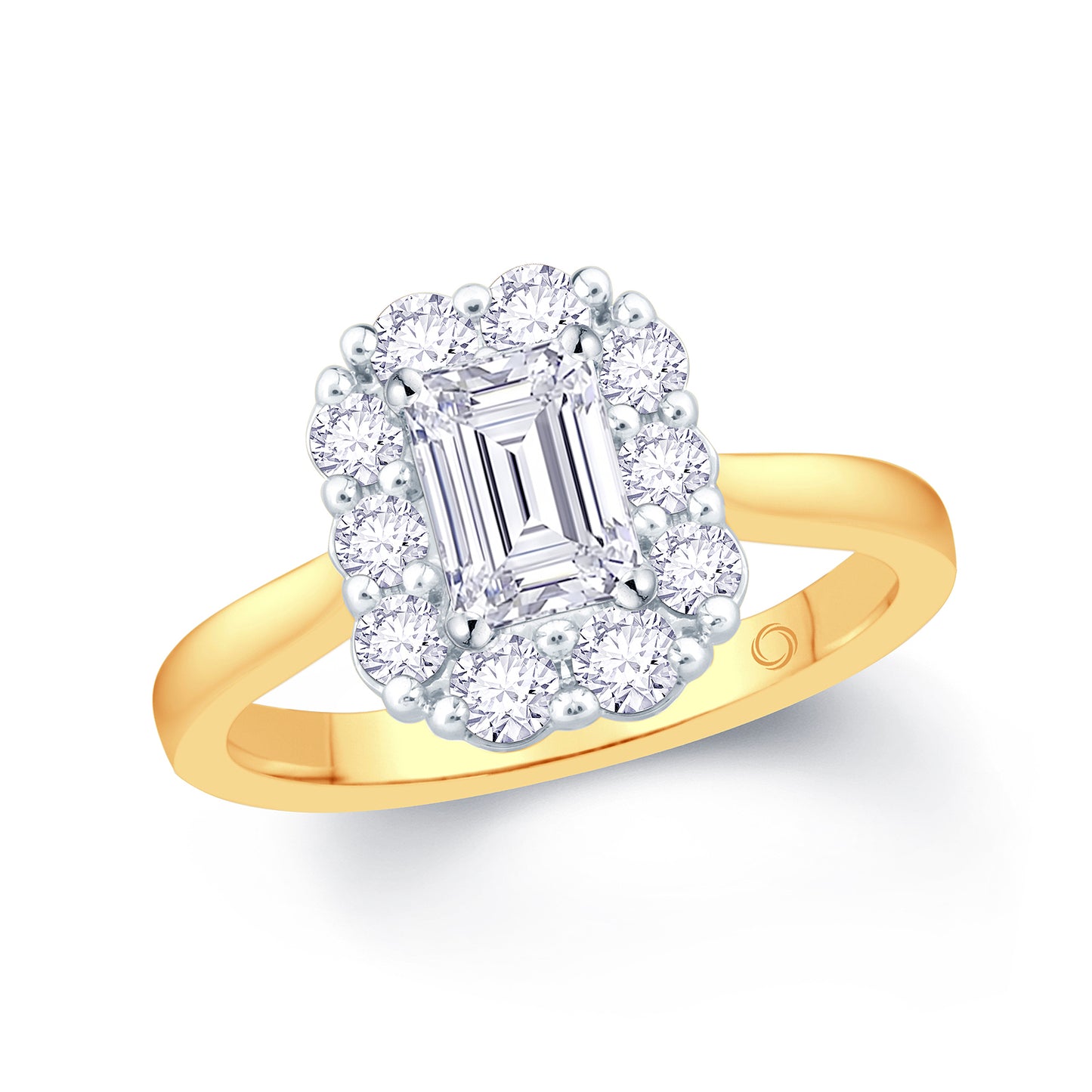 18ct Yellow Gold Emerald & Halo Diamond Ring, 0.70ct