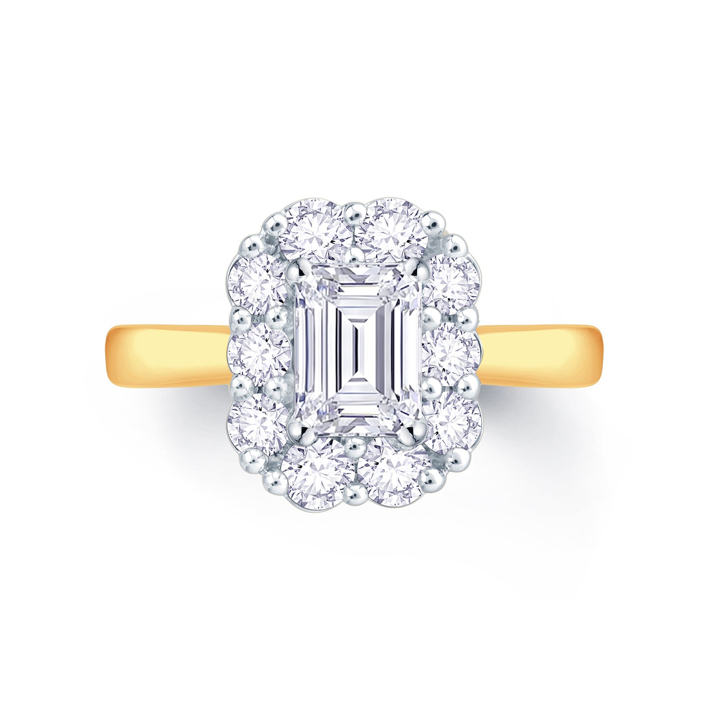 18ct Yellow Gold Emerald & Halo Diamond Ring, 0.95ct