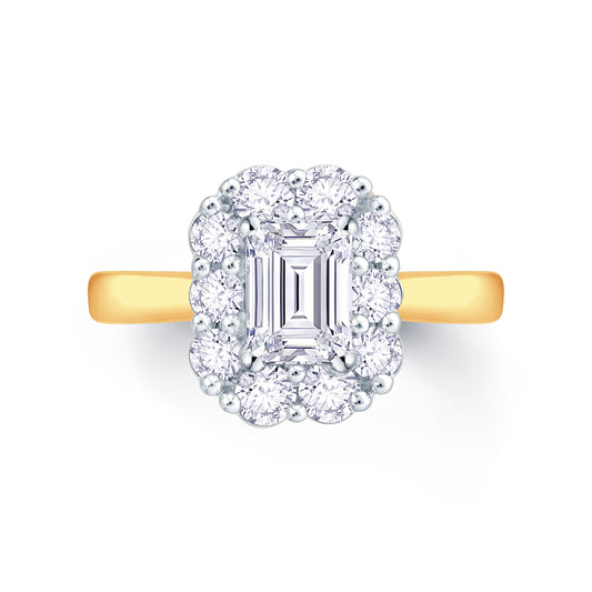 18ct Yellow Gold Emerald & Halo Diamond Ring, 0.95ct