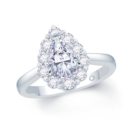 Platinum Pear & Halo Diamond Ring 0.87ct