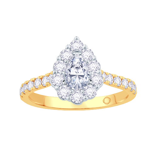 18ct Yellow Gold Pear, Halo & Shoulder Set Diamond Ring 0.85ct
