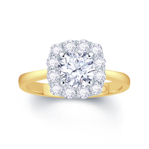 18ct Yellow Gold Brilliant Round & Cushion Halo Diamond Ring 0.82ct