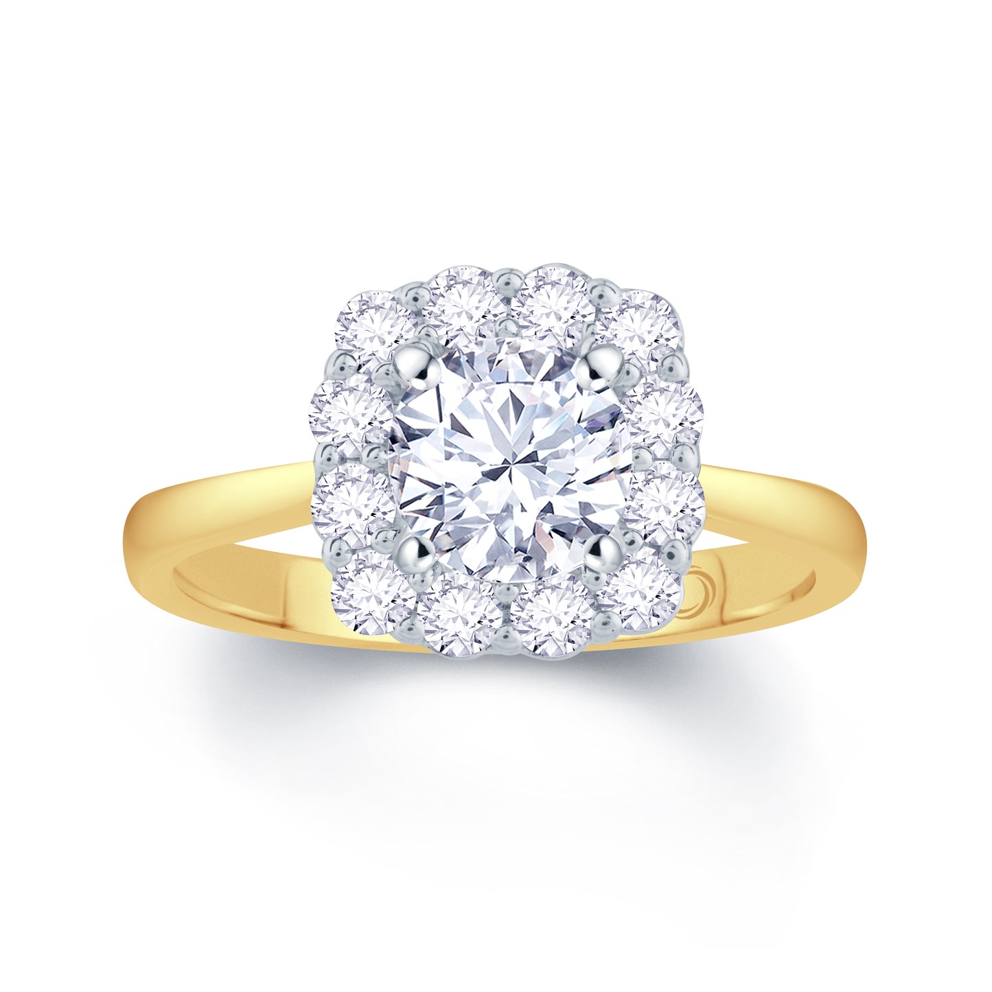 18ct Yellow Gold Brilliant Round & Cushion Halo Diamond Ring, 1.02ct